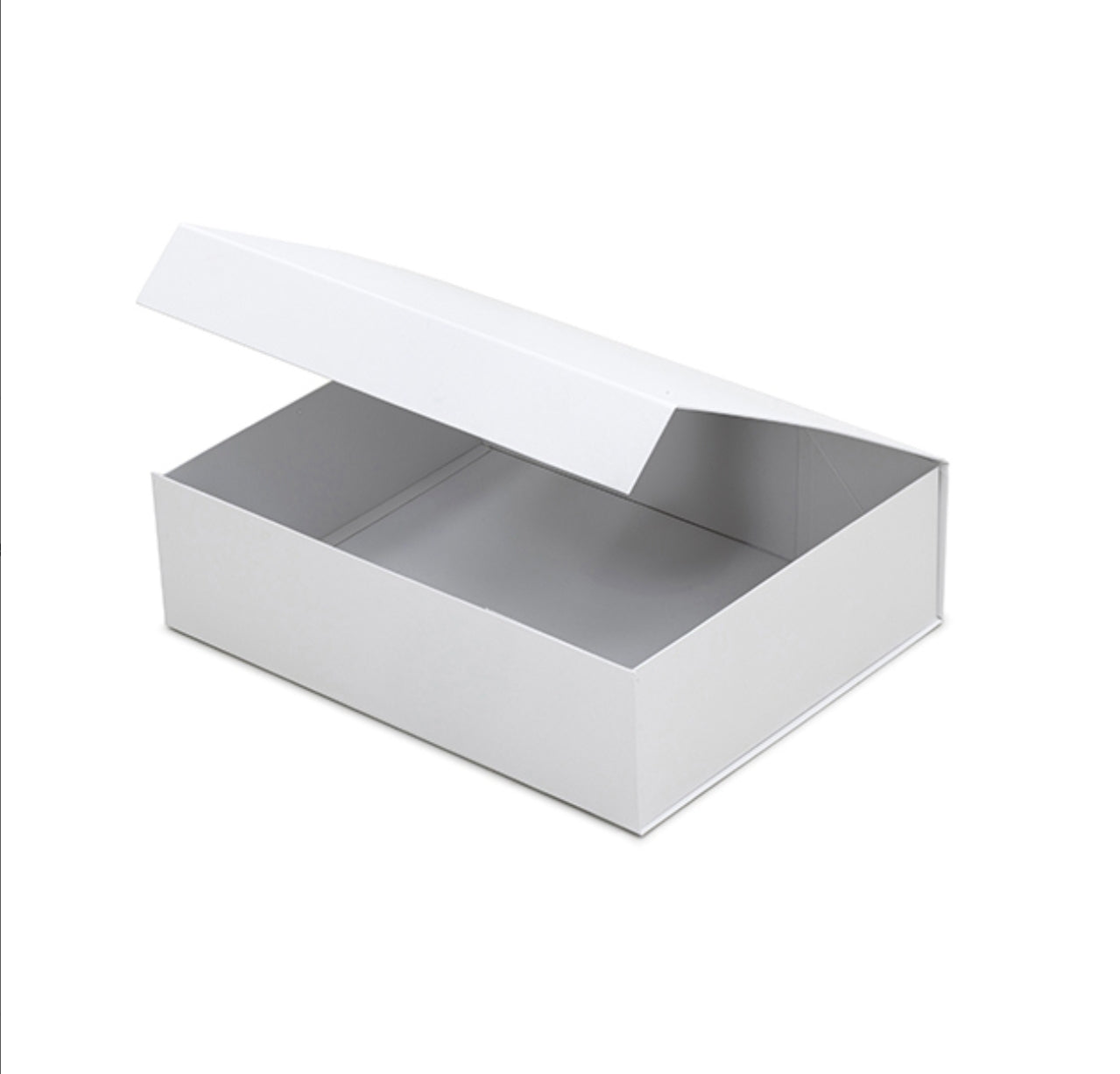 White cardboard box with a lid on a white background
